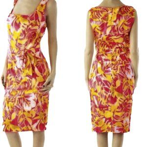 Ralph Lauren Dress Tropical Floral Red Yellow Sleeveless Dress Bow Sz 8P - NWOT